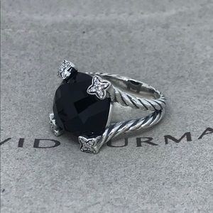 💍David Yurman Black Onyx/Diamond 14mm Ring sz5.75